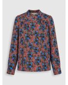 Bruin/blauwe blouse met print Livia