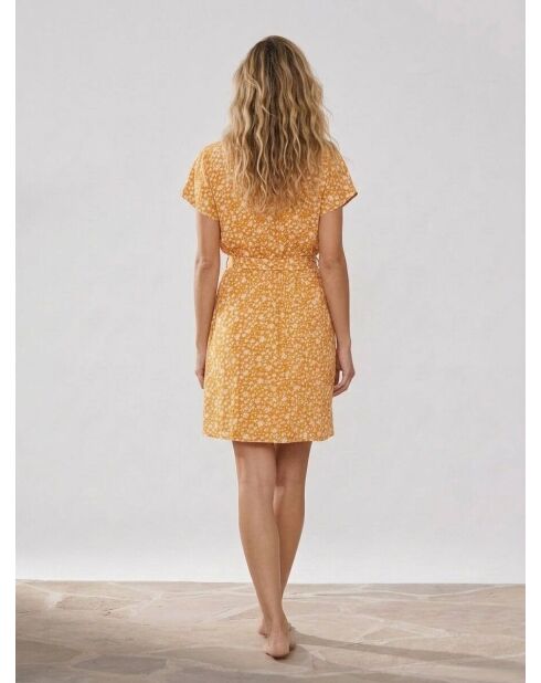 Vestido naranja con estampado floral de Lancel