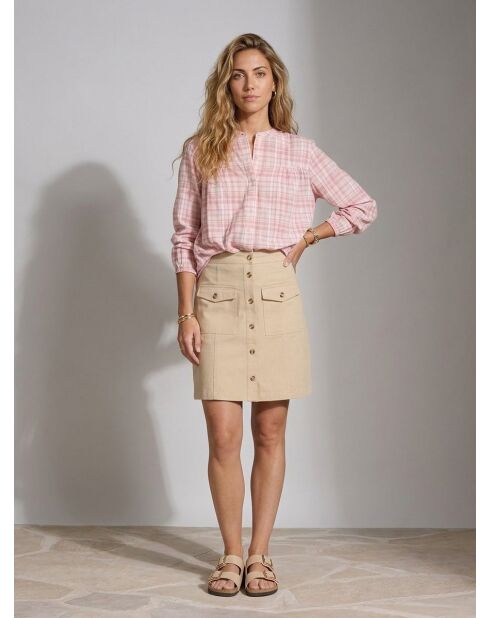 Carina rosa karierte, lockere Bluse
