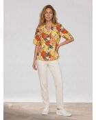 Lockeres Hemd aus 100% Leinen mit mehrfarbigem Hawaii-Print