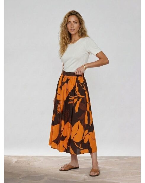 Falda floral de caoba Cora