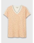 T-shirt van katoen en linnen met papaya-print Isaline