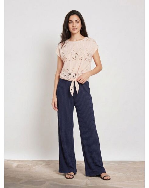 Nudefarbenes Top Loise mit Stickerei