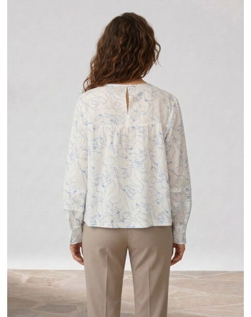 Blouse print sirène blanc/bleu