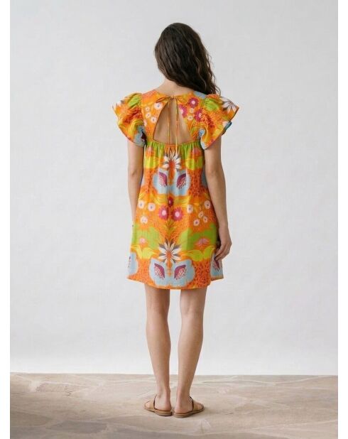 Orangefarbenes Kleid mit Aufdruck Mexiko