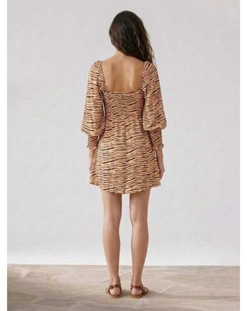 Beige/bruine Ira mini-jurk met dierenprint
