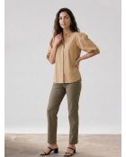 Chemise paperbag pinces manches 3/4 beige