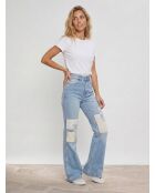 Billabong x Wrangler Hellblaue Patchwork-Jeans mit ausgestelltem Ausschnitt