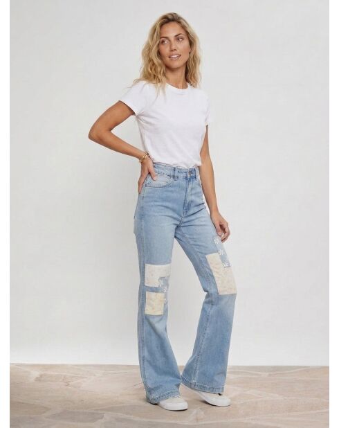 Billabong x Wrangler Hellblaue Patchwork-Jeans mit ausgestelltem Ausschnitt