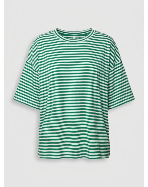 T-shirt verde/bianca a righe 100% lino