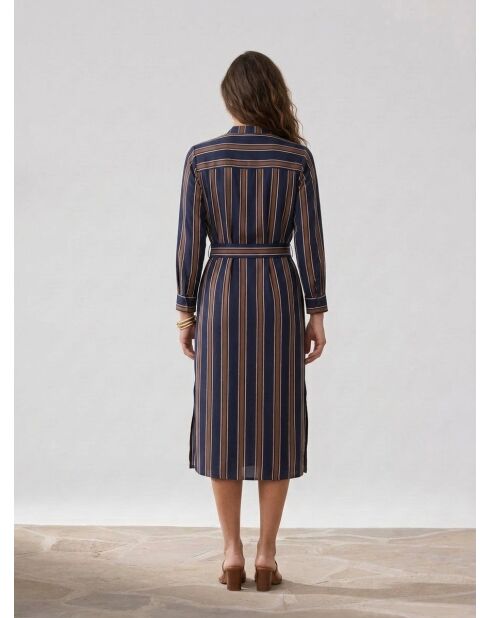 Donkerblauw/bruin gestreepte jurk