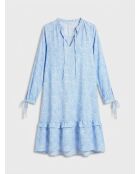 Blauw/witte korte jurk met ruches