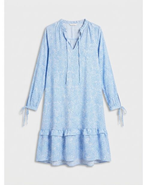 Blauw/witte korte jurk met ruches