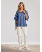 Carolane blaue Jeansbluse mit Rüschen