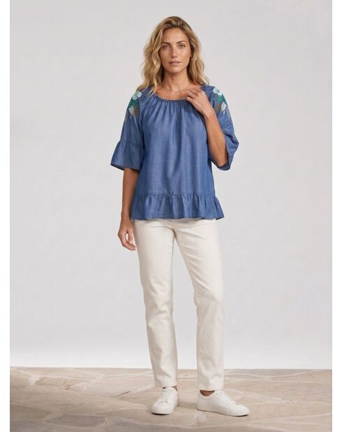 Carolane blaue Jeansbluse mit Rüschen