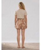 Shorts aus 100% Leinen mit braunem Korallenprint