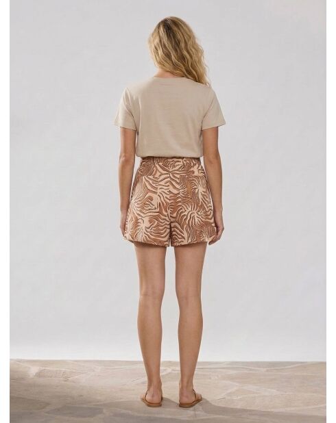 Shorts aus 100% Leinen mit braunem Korallenprint