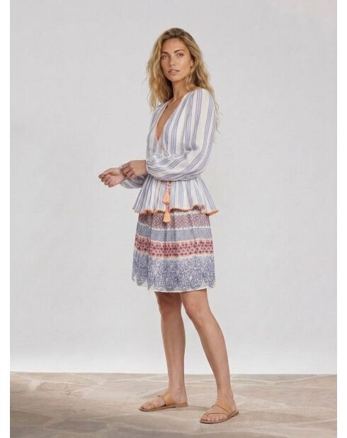 Wickelbluse Ibiza ecru/blau
