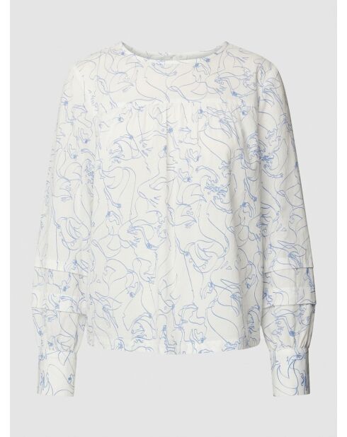 Blouse print sirène blanc/bleu