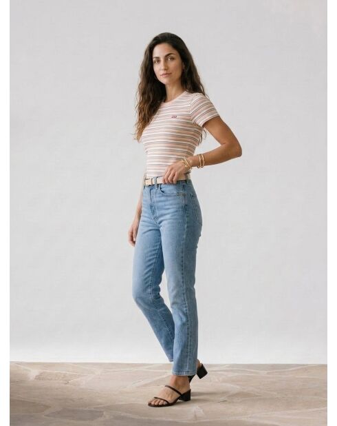 Camiseta de algodón multicolor con estampado acanalado para bebé