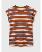 T-Shirt en Lin & Coton Fanny à rayures terre
