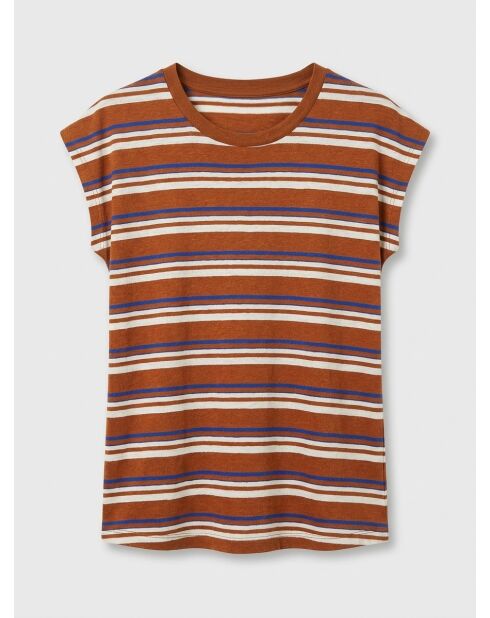 Camiseta Fanny de lino y algodón con rayas color tierra