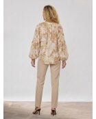 Beige/ecrufarbenes Langarmhemd mit Blumenmuster