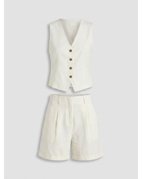 Elfenbeinfarbene Shorts Sevia aus Leinen und Baumwolle