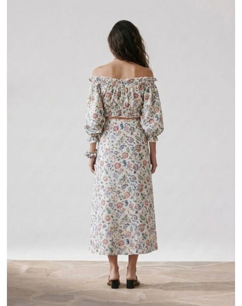 Blusa Liberty con spalle scoperte e stampa multicolor
