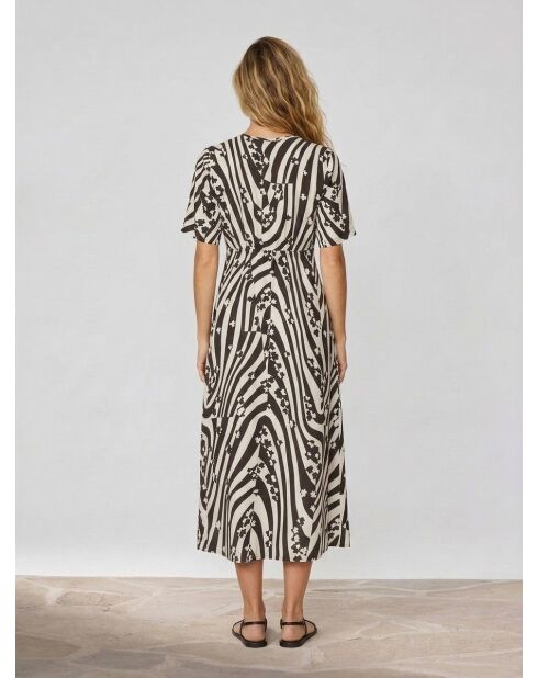 Robe mi-longue Zoé à motifs noir/blanc