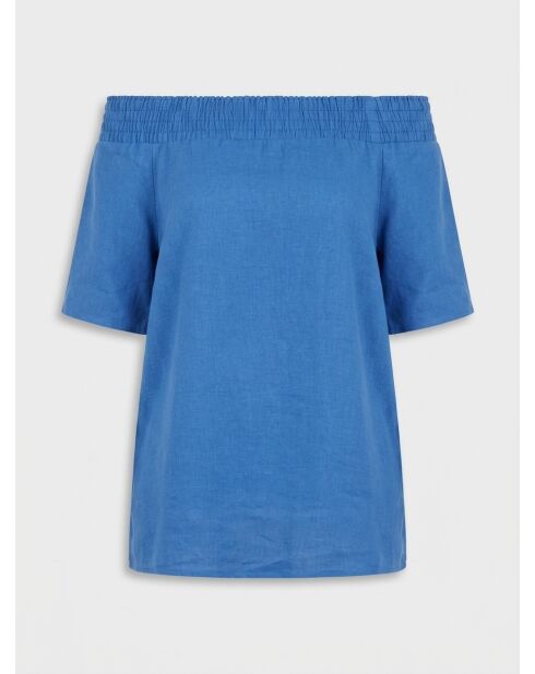 Azurblaue Bluse Malba aus Leinenmischung