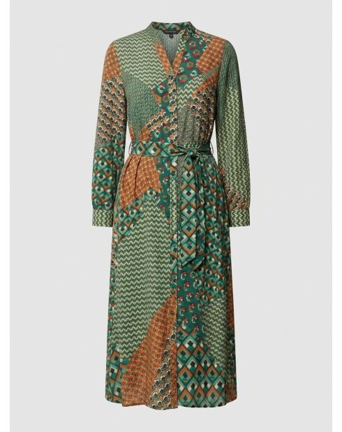 Bedrucktes Kleid in Mondgrün/Kamel