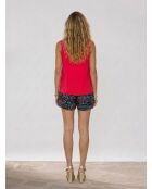 Top fluide festonné uni rouge