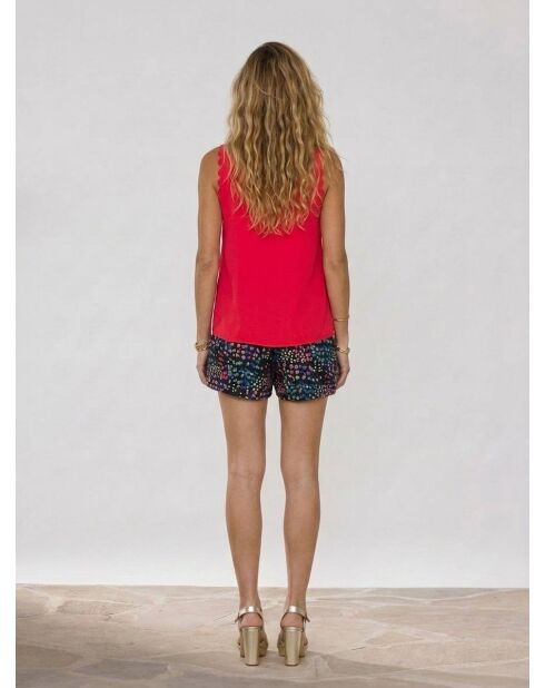 Top liscio rosso smerlato fluido