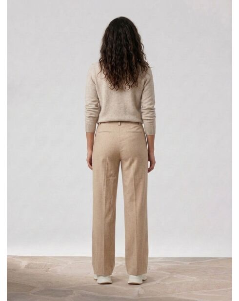 Edie Text Hose in regulärer Passform aus Wollmischgarn, beige