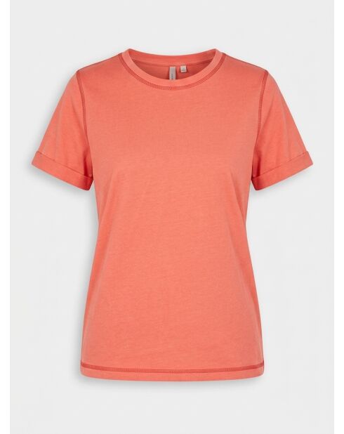 Oranje katoenen T-shirt met ronde hals en korte mouwen