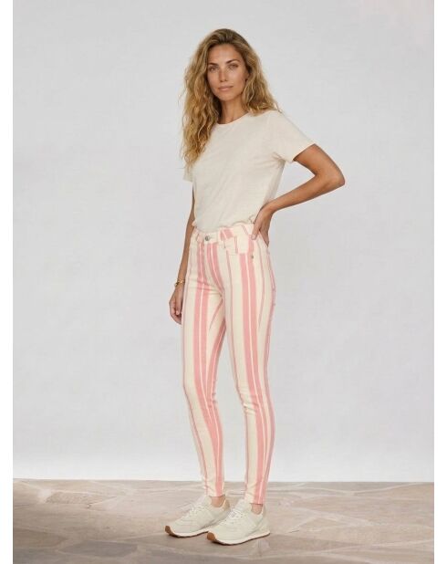 Gestreifte Jeans in Rosa/Ecru