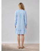 Blauw/witte korte jurk met ruches