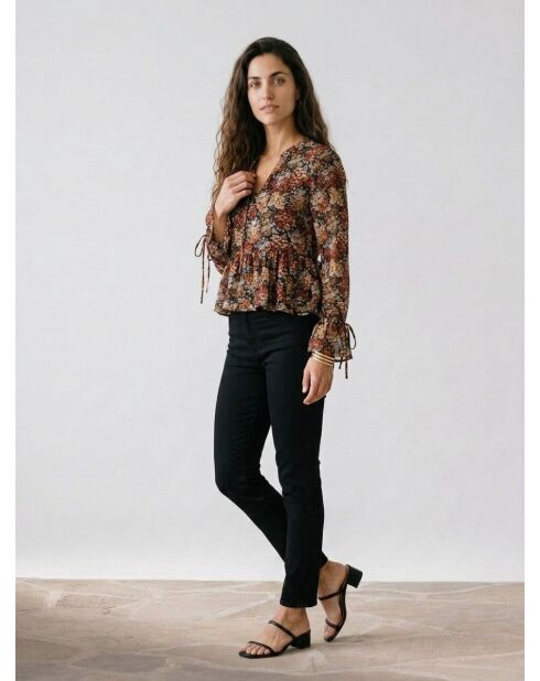 Blusa floral tejida con estrellas negra/multicolor