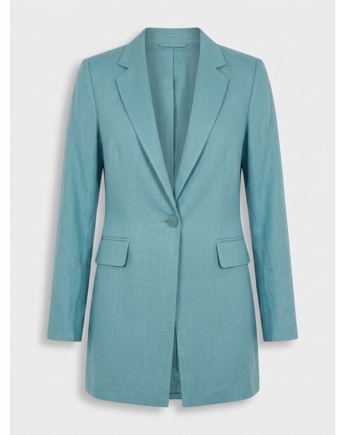 Türkisblauer Langer Blazer aus Leinenmischung