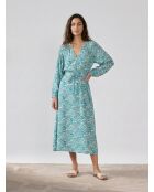 Evi Kleid aus Seidenmix mit türkisfarbenem Gänseblümchen-Print
