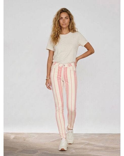 Gestreifte Jeans in Rosa/Ecru