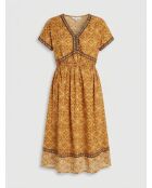 Robe Soraya mi-longue imprimée ocre