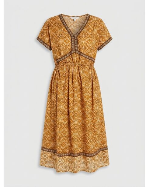 Vestido Soraya de longitud media con estampado ocre