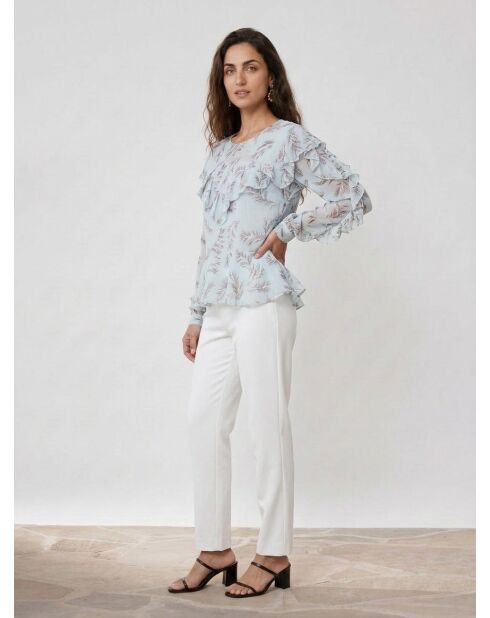 Glamour soepelvallende blouse met print vloeiend hemelsblauw