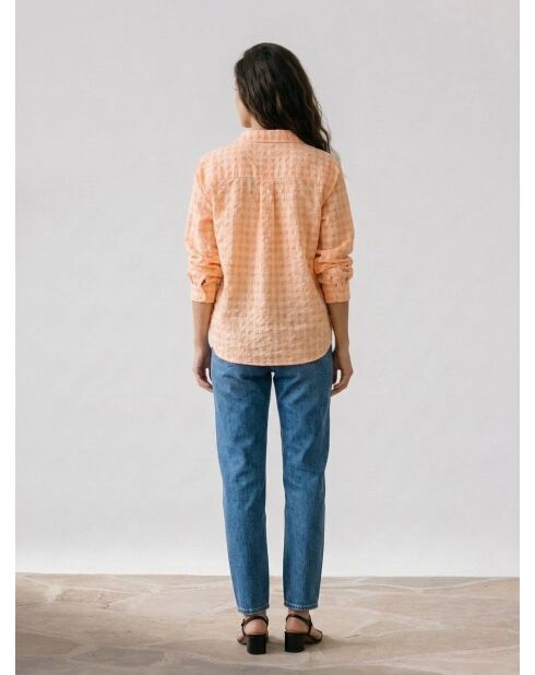 Bluse mit pfirsichfarbenem Karomuster