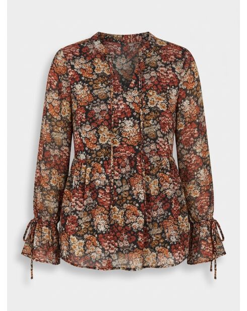 Blusa floral tejida con estrellas negra/multicolor