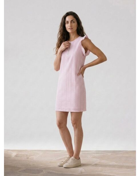 Rosa/weiß gestreiftes gerades kurzes Kleid