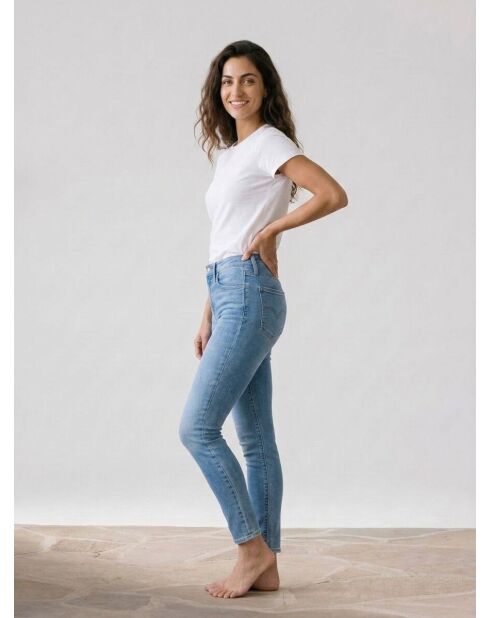 721 Mittelblaue Skinny-Jeans mit hohem Bund