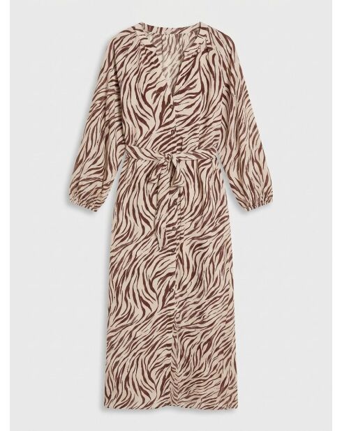 Beiges langes Kleid mit Zebra-Print